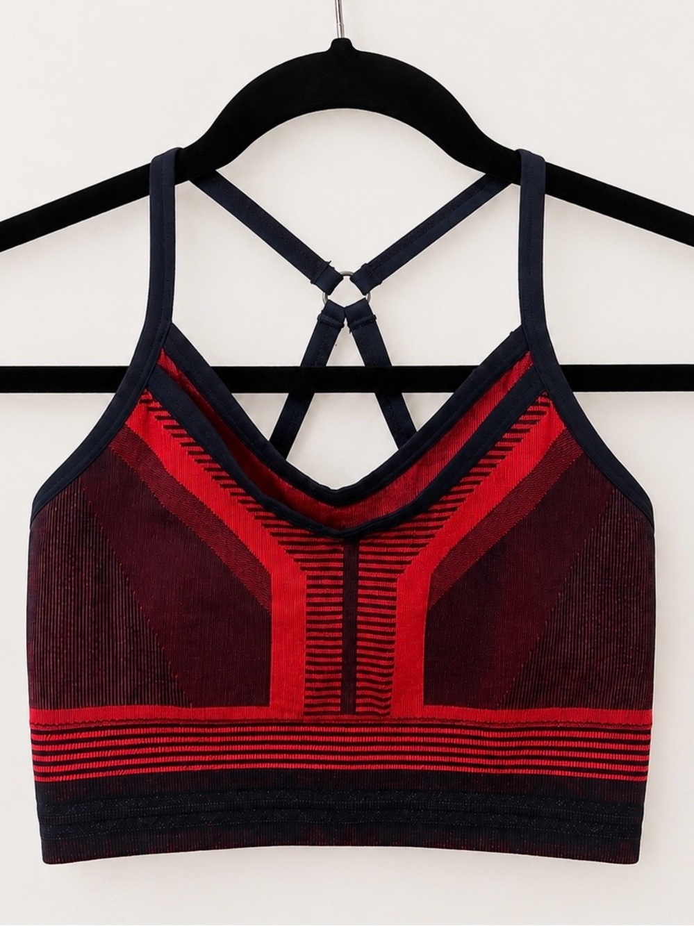 LNDR Block Sports Bra XS/S Red Navy Seamless Strappy Crossback